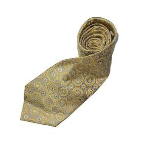 Massimo‎ Moda Collezione Necktie Mens OS Gold Geometric Medallion 100% Silk Tie